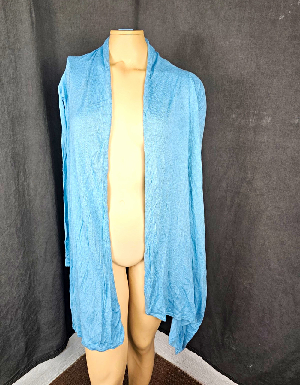 Worthington Silk Cotton Blend Cardigan Sweater S M Light Blue Draped Open Front